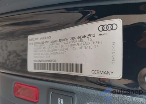 2017 Audi A4 2.0T Season Of Audi Premium from USA, damaged, VIN WAUDNAF44HN053136
